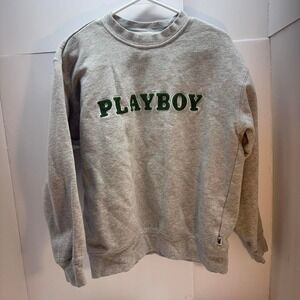 Playboy Pacsun Sweater Mens Small Heather Gray Pullover Crew Neck Logo